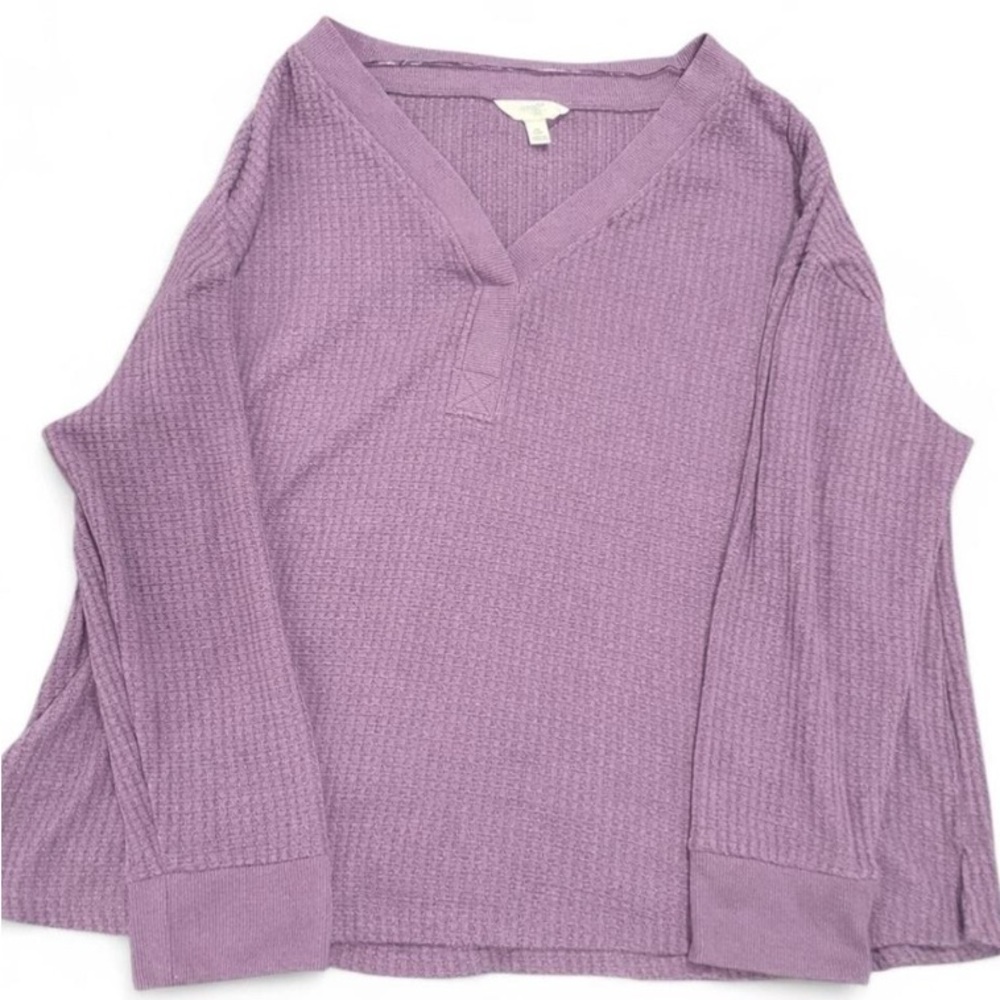 Lavender V-Neck Waffle Knit Women's Sweater